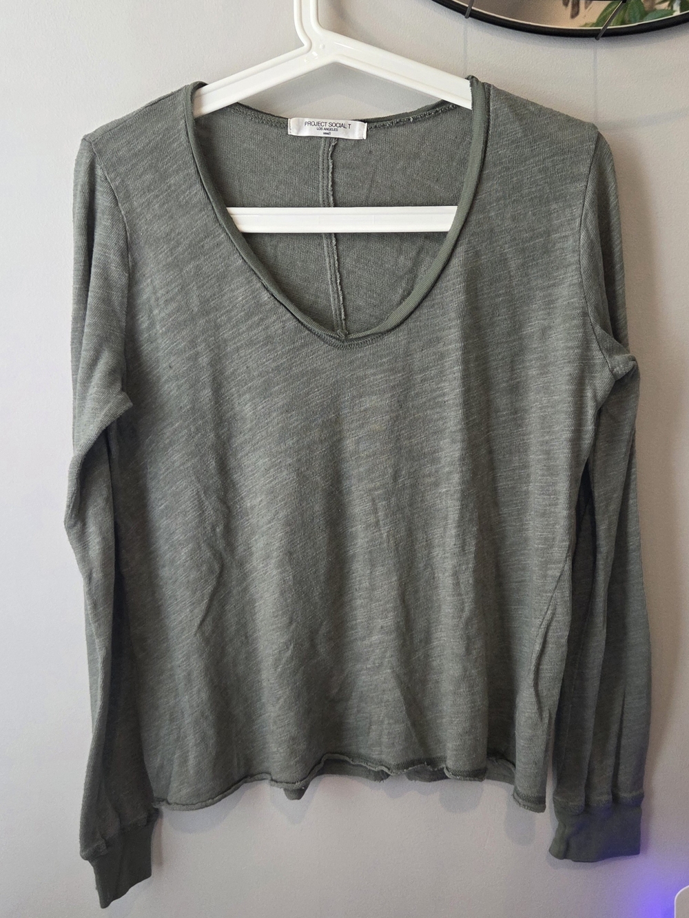 Project Social T V-Neck Long Sleeve Top in Olive Green